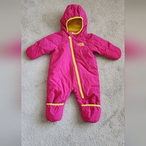 The North Face hot pink yellow baby snow suit size 3-6 months